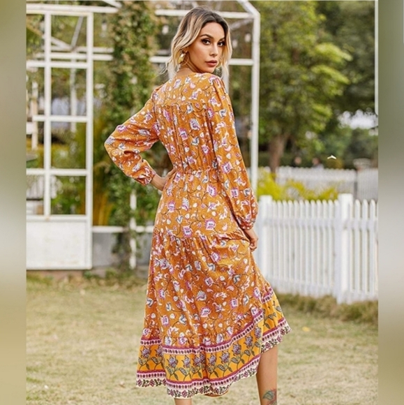 🌞Long Sleeve Cotton V-Neck Button Up Floral Print - Picture 2 of 5